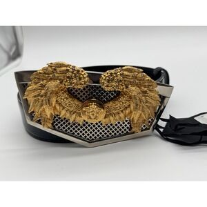Versace Medusa Winged Buckle Black Leather Belt Size 34  Made in Italy